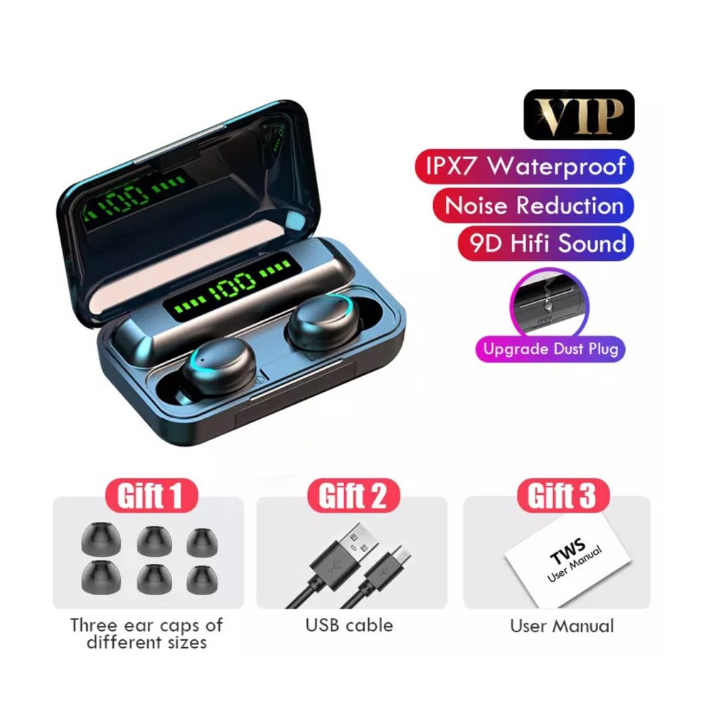 (A-Blackb) F9-5C Tws Bluetooth Earphone Wireless Earbuds In Ear Stereo Noise Cancelling Sports Ps4 Headsets With Microphone Fone Headphones 4851204940922
