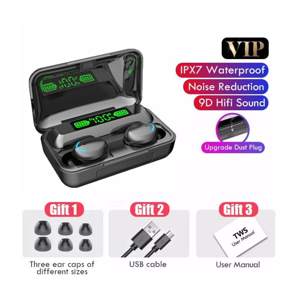 (A-Blacka) F9-5C Tws Bluetooth Earphone Wireless Earbuds In Ear Stereo Noise Cancelling Sports Ps4 Headsets With Microphone Fone Headphones 4851204940908