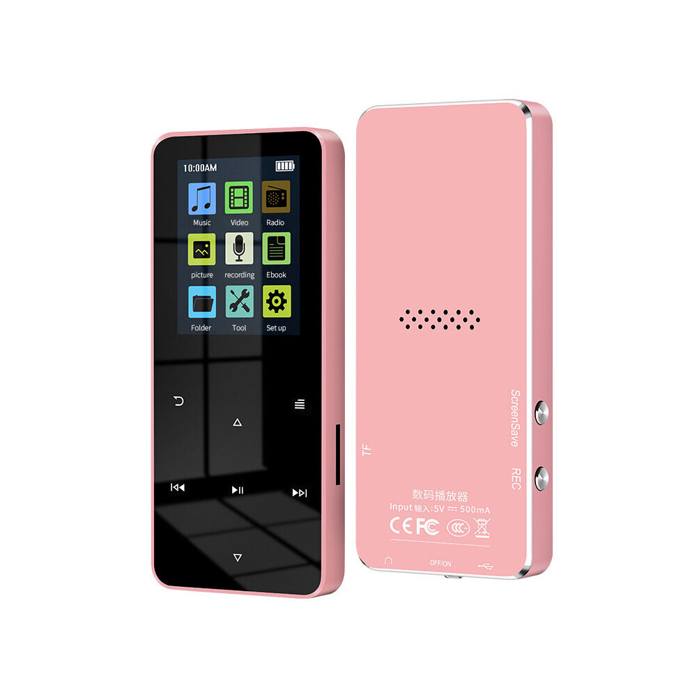 Photos - MP3 Player  1.8 Inch Metal Touch Bluetooth MP3 MP4 Player Bluetooth 4.2 Supports Card With FM Alarm Clock Pedometer E-Book Buil(a-pink)