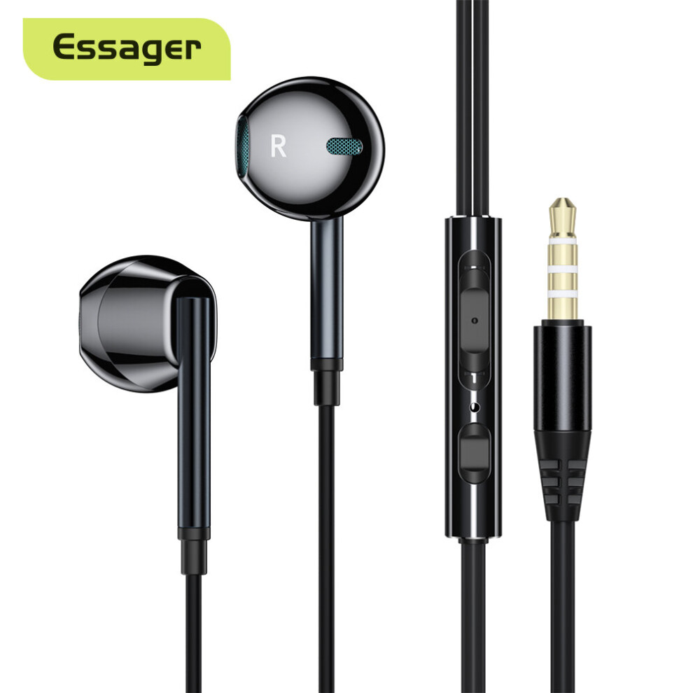 (A-) Essager 3.5Mm In Ear Wired Headphone With Microphone For Xiaomi Redmi Samsung Computer Pc Tablets Smartphone Headset Earphone Black 4851204906546