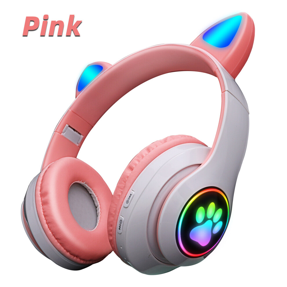 (a-Pink B39C) Pink Cute Cat Ears Wireless Headphone Bluetooth-compatible Headset Stereo Foldable Earphone with Microphone Music Kid Girl Gift-image-OPC-PBYR2MS-NEW