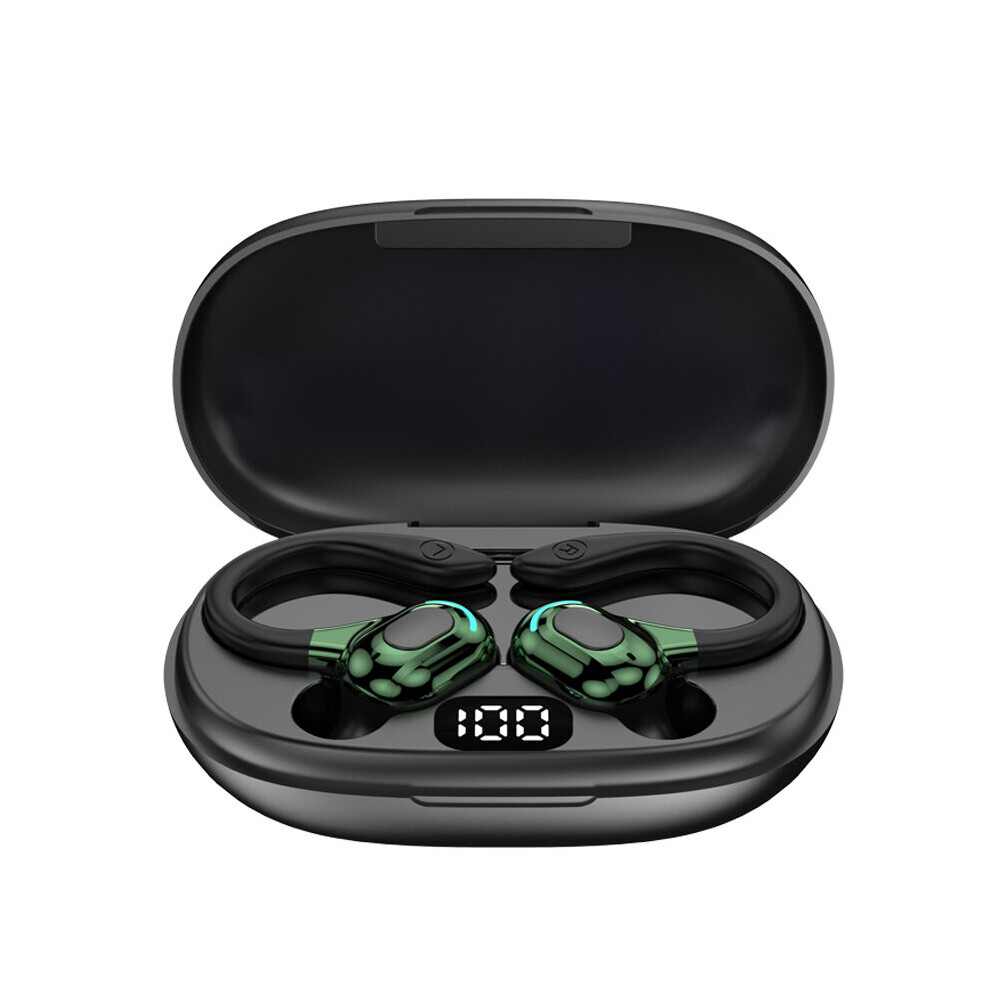 (A-) Tws Earbuds Bluetooth 5.1 Music Wireless Headphone Ear Hook Hifi Bass Sports Earphones Led Display Waterproof Headset With Mic Green 4853106764149