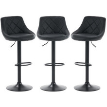 Set of 3 Black CORDOBA Faux Leather Bar Stools, height adjustable