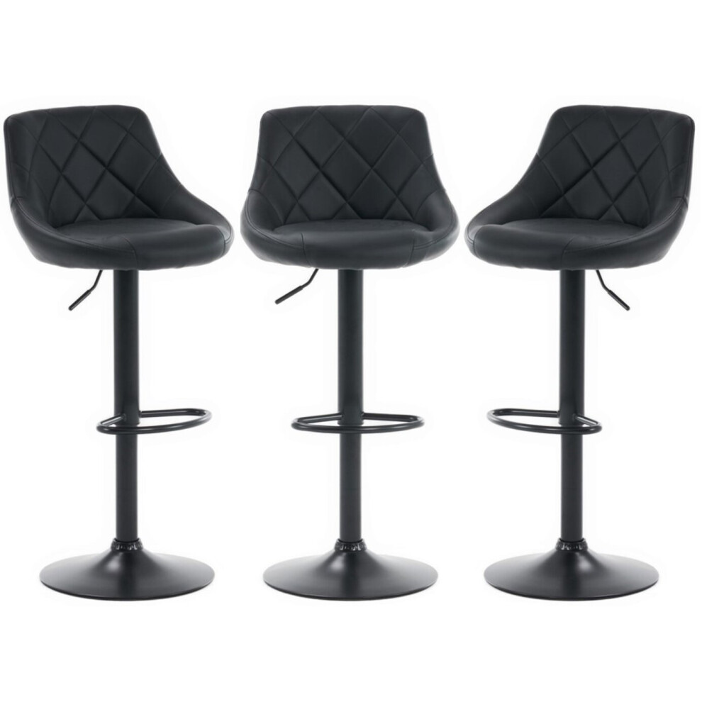 Millies Design Set Of 3 Cordoba Faux Leather Bar Stools, Height Adjustable Black