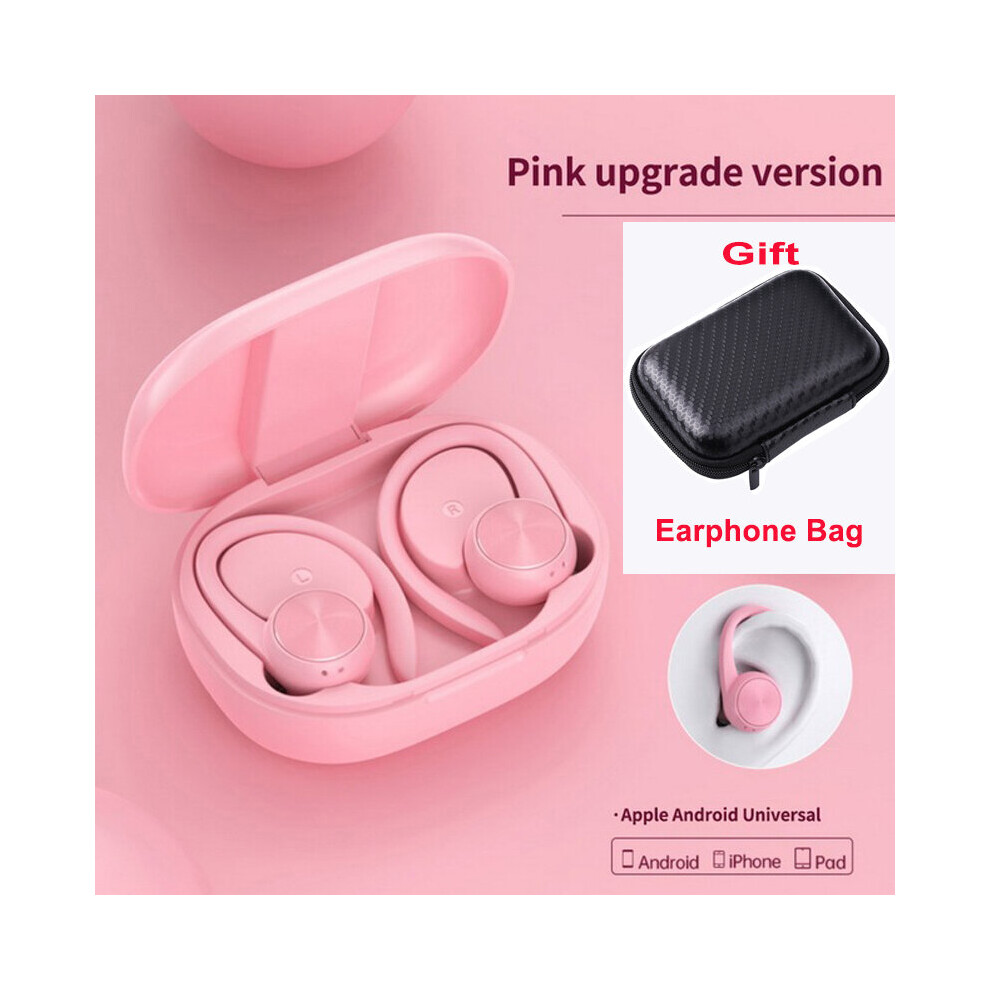(a-Pink With Bag) VAORLO TWS Sports Buetooth Earphone HiFi Stereo Music Wireless Headphone Ear-Hook Earbuds With Mic Waterproof Gaming Headset-image-OPC-PBYRB9M-NEW