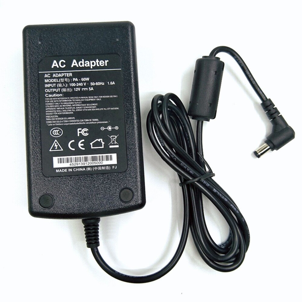 (A-) Pa -60W Factory Wholesale 12V 5A Ac/Dc Adapter For Lcd Laptop Charger 5.5*2.5Mm 60W Ac Adapter Popular Type 5.5*2.5Mm Dc 12V 5A Black 4855672996993