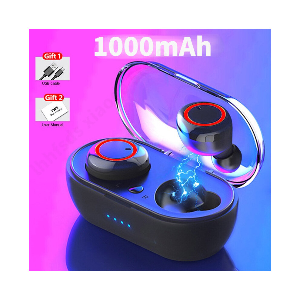(A-Red) Y50 Tws Wireless Bluetooth 5.0 Earphone Touch Control 9D Stereo Headset With Mic Sport Earphones Waterproof Earbuds Led Display Black/Red 4851205008881