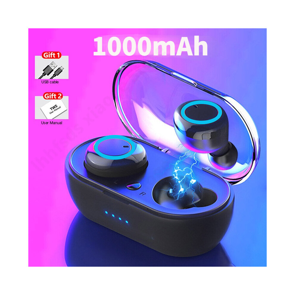 (A-Blue) Y50 Tws Wireless Bluetooth 5.0 Earphone Touch Control 9D Stereo Headset With Mic Sport Earphones Waterproof Earbuds Led Display Black/Blue 4851205008874