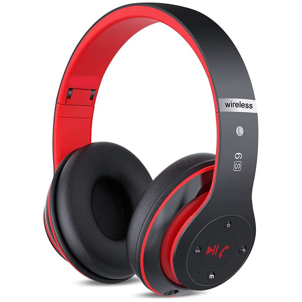 (A-) 6S Wireless Headphones Over Ear Hi-Fi Stereo Foldable Wireless Stereo Headsets Earbuds With Built-In Mic Volume Control Fm Red 4851204993645