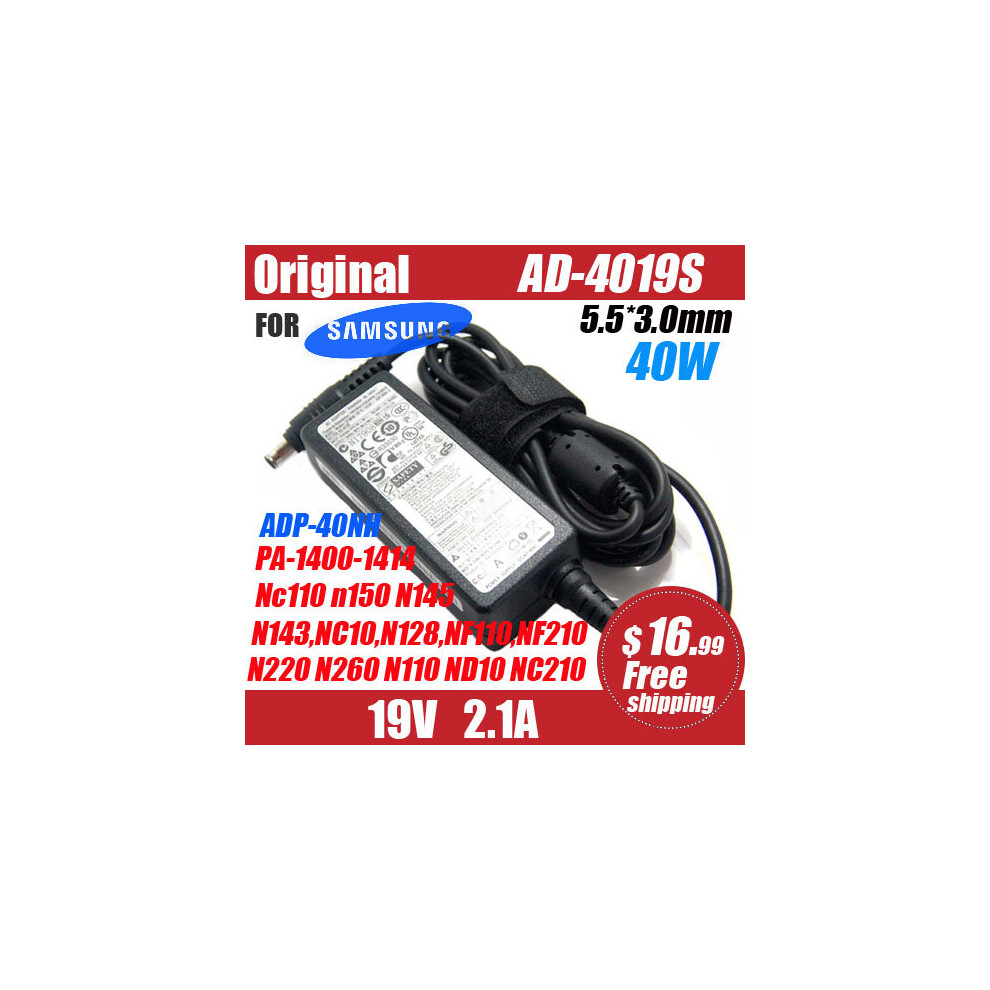 (A-) Orignal 40W 19V 2.1A Ac Power Adapter For Samsung N145 N148 N150 N150p N208 N210 N210p N218p N220 Charger Ad-4019S Adp-40Nh 4855672925047