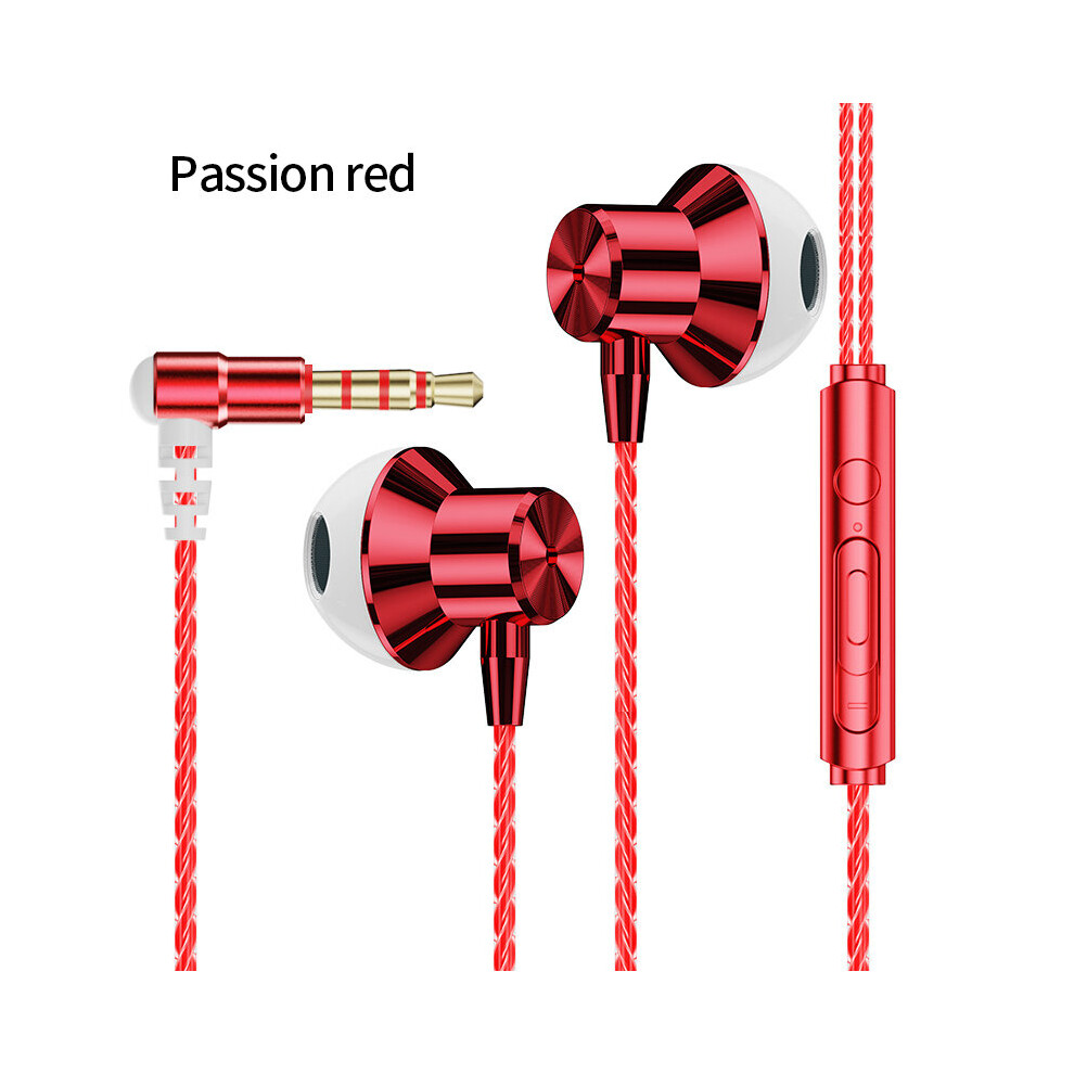 (A-F12 3.5Mm) Metal Wi Mobile Headset With Microphone Headset Bass Phone Game Earbuds Stereo Braided Wire Headset Noise Uction Red 4851204959917
