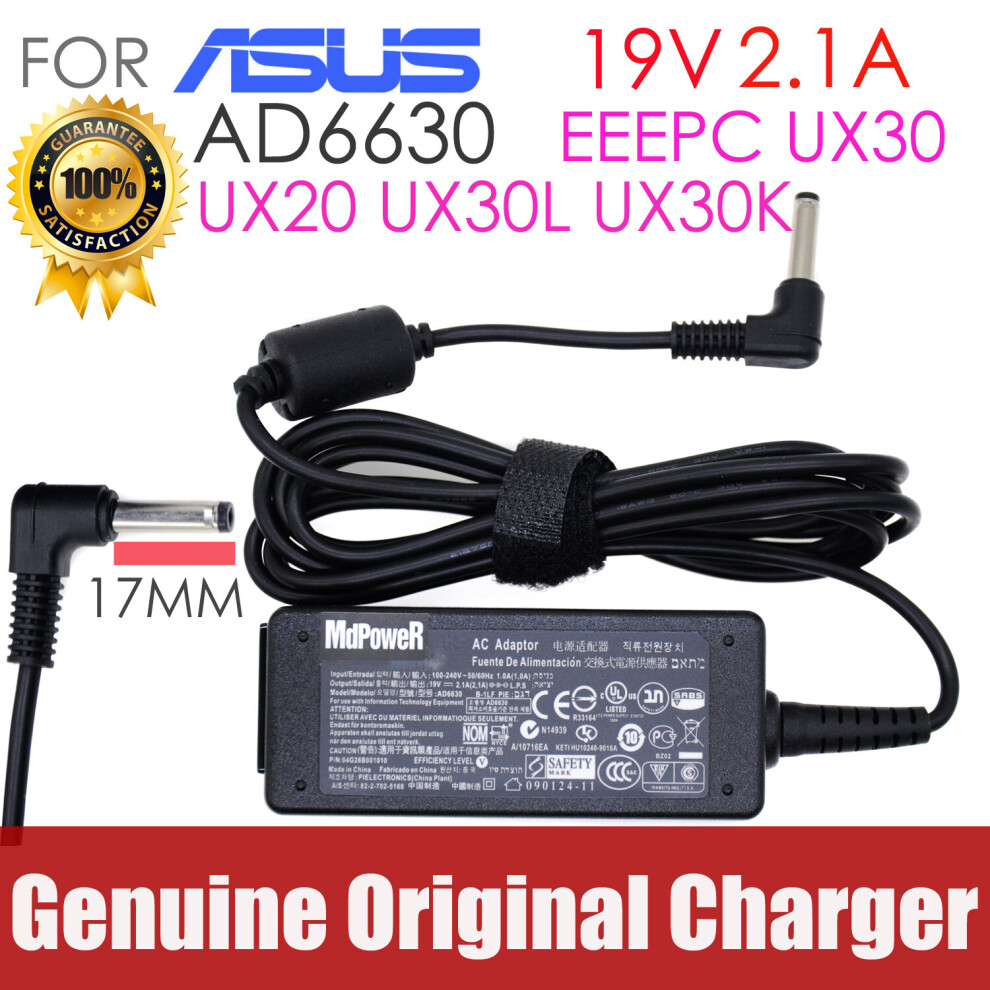 (A-) For Asus Epc Ux30 Ux20 Ux30l Ux30k 19V 2.1A Ad6630 Notebook Laptop Supply Power Ac Adapter Charger Cord 19V 2.1A 4855672940101