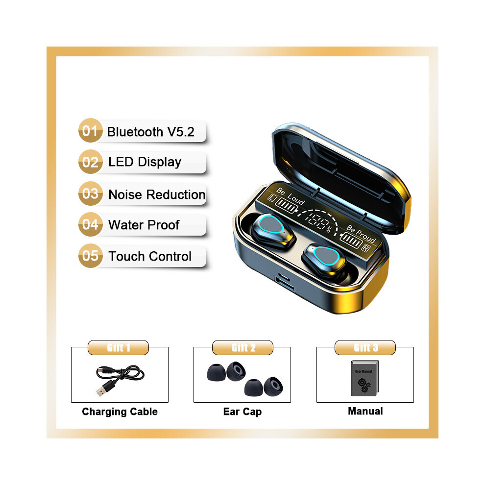 (A-) Tws Bluetooth 5.2 Earphones 3500Mah Charging Box New Wireless Headphone 9D Stereo Sports Waterproof Earbuds Headsets With Mic Black 4851204943312