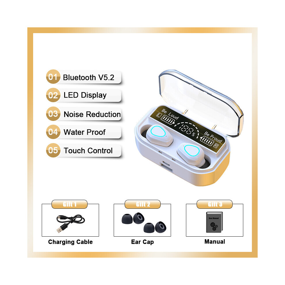 (A-) Tws Bluetooth 5.2 Earphones 3500Mah Charging Box New Wireless Headphone 9D Stereo Sports Waterproof Earbuds Headsets With Mic White 4851204943343