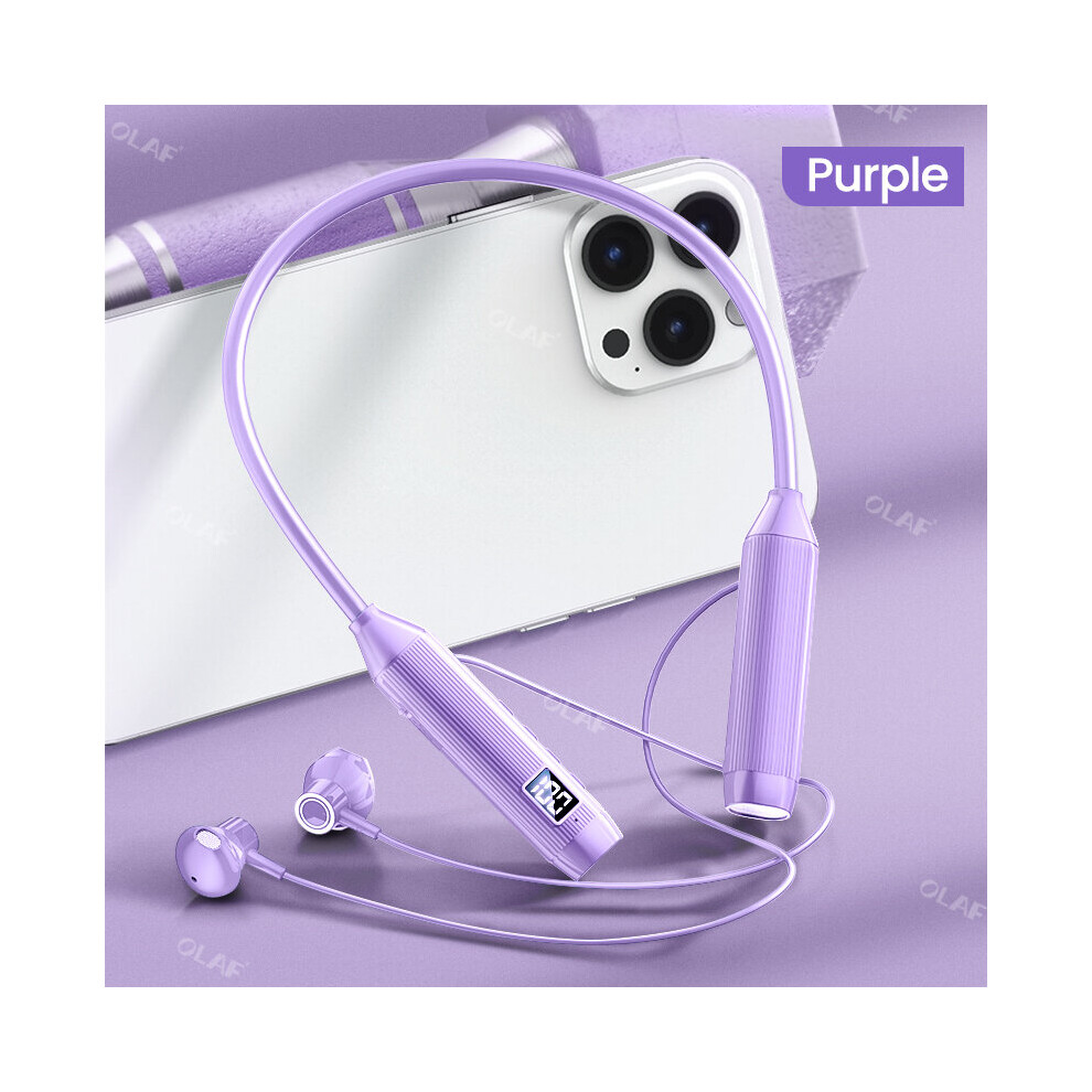 (a-Purple) Super Power Wireless Headphones Bluetooth Earphones Neckband Magnetic Earbuds LED Display Sports Headset Stereo With Microphone