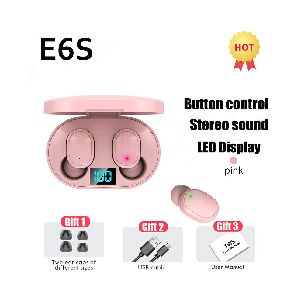 (A-) Tws E6s Bluetooth Earphones Wireless Earbuds In Ear Stereo Noise Cancelling Sports Headsets With Microphone Fone Headphones Pink 4851204867007