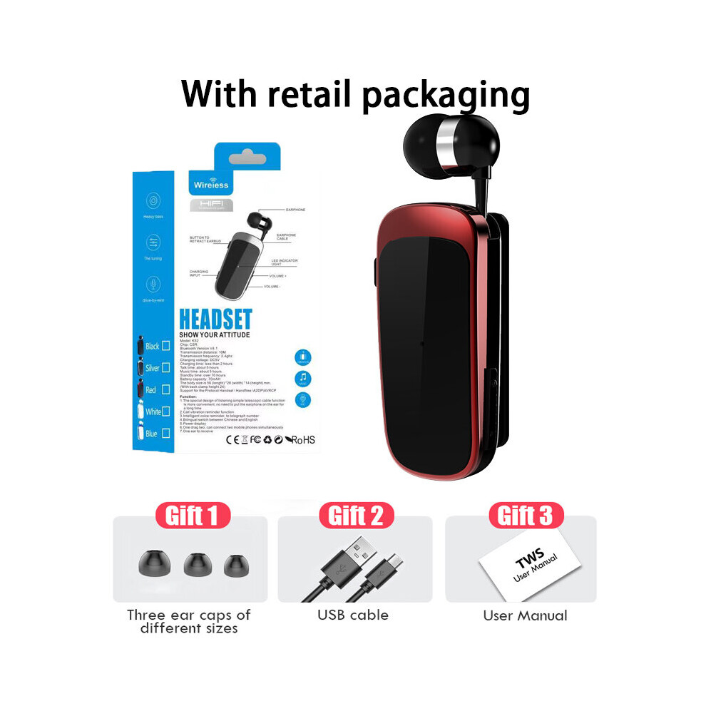 (A-) Earphone Bluetooth-Compatible Lotus With Wire Wireless Clip On Headset Earphones Handsfree Earbuds Headphones In Lotus Pk F920 Red 4851205063200