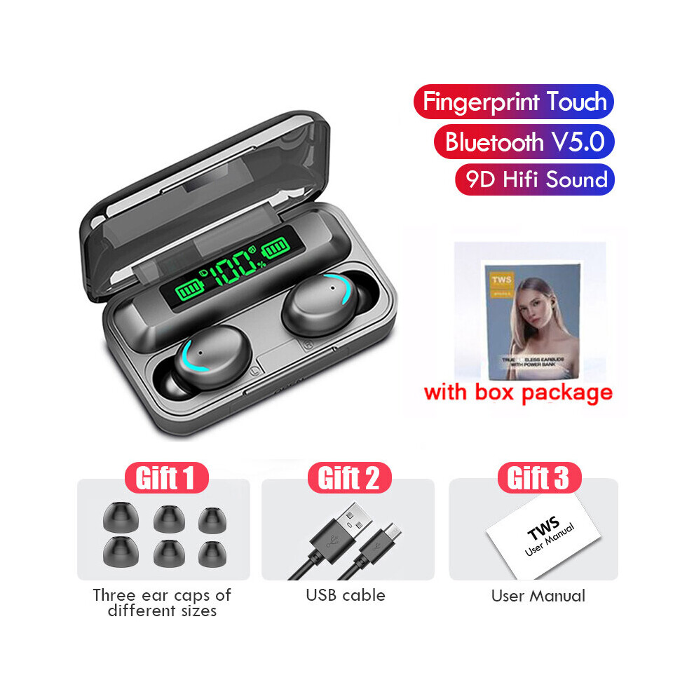 (A-F95c- With Box) 2022 New Bluetooth 5.2 Wireless Earphone Tws Stereo Hifi Bass Touch Earbuds With Mic 3500Mah Charging Box Sports Gaming Headse Black 4851204954165
