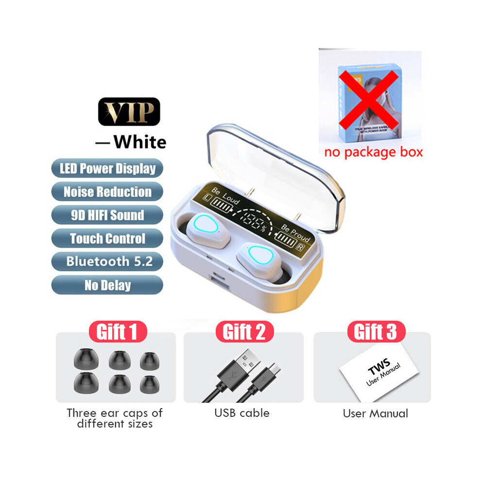 (A- No Box) 2022 New Bluetooth 5.2 Wireless Earphone Tws Stereo Hifi Bass Touch Earbuds With Mic 3500Mah Charging Box Sports Gaming Headset White 4851204954219