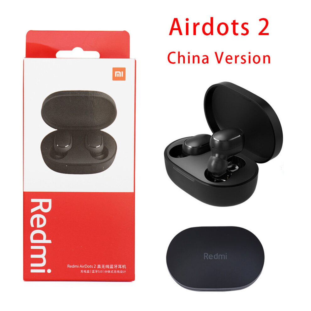 (A-Airdots 2 ) New Original Xiaomi Redmi Airdots 2 Wireless Earphone Bluetooth 5.0 Headset Mi Ture Wireless Headphones Earbuds In-Ear Earphones Black 4851204876924