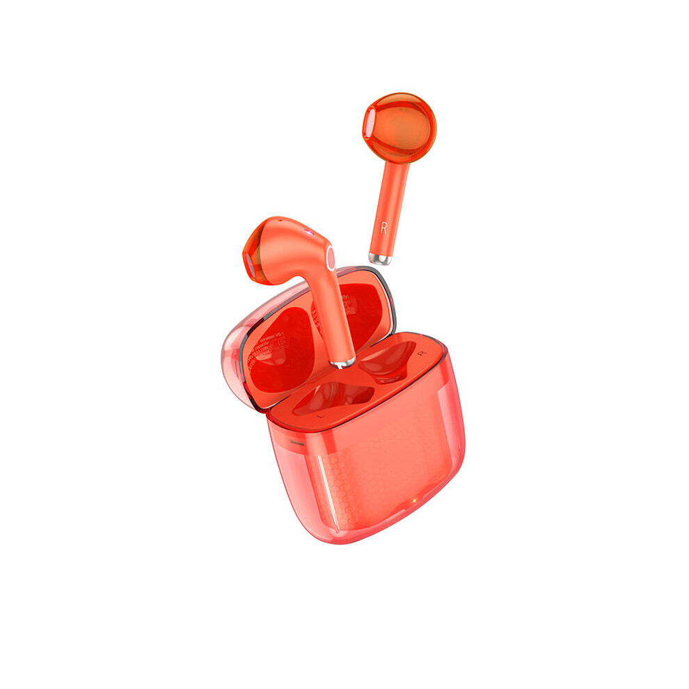 (A-) Hoco Translucent True Tws Wireless Bluetooth 5.1 Earphones Noise Cancelling Sports Waterprof Headphones Touch Control Earbuds Red 4851204990286