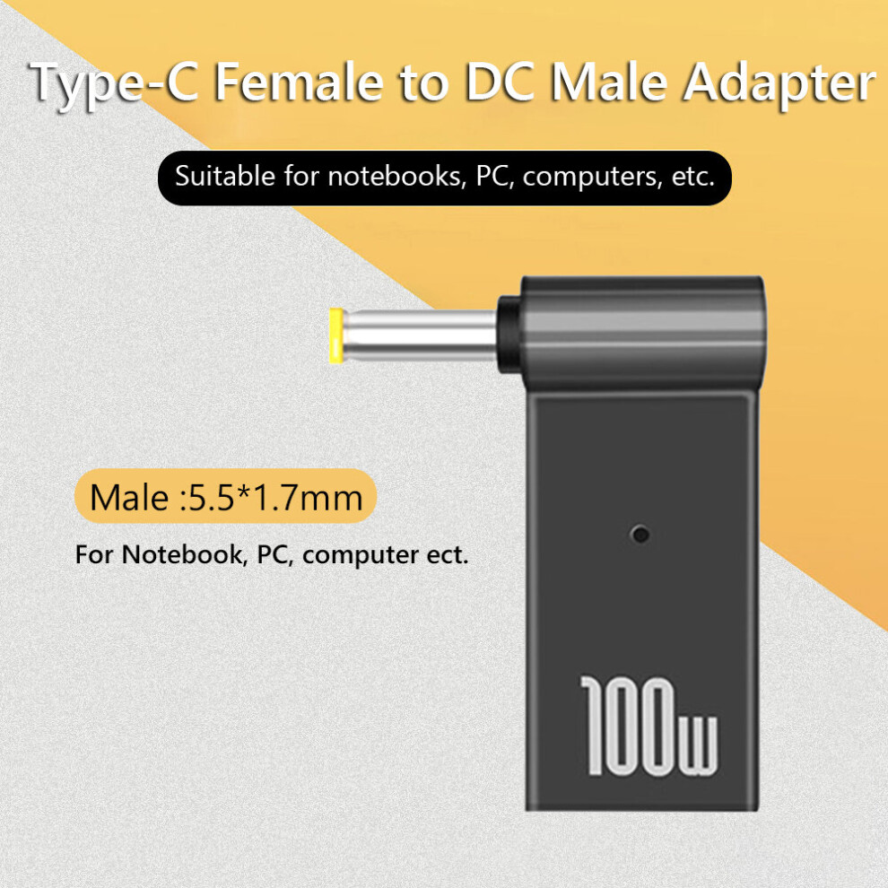 (A-5.5X1.7mm) 100W 5A Pd Converter Trigger Jack Dc To Type C Femal 5.5/7.4 Zinc Alloy With Head Power Adapter For Dell/Hp/Asus Laptops Light 4855672923128