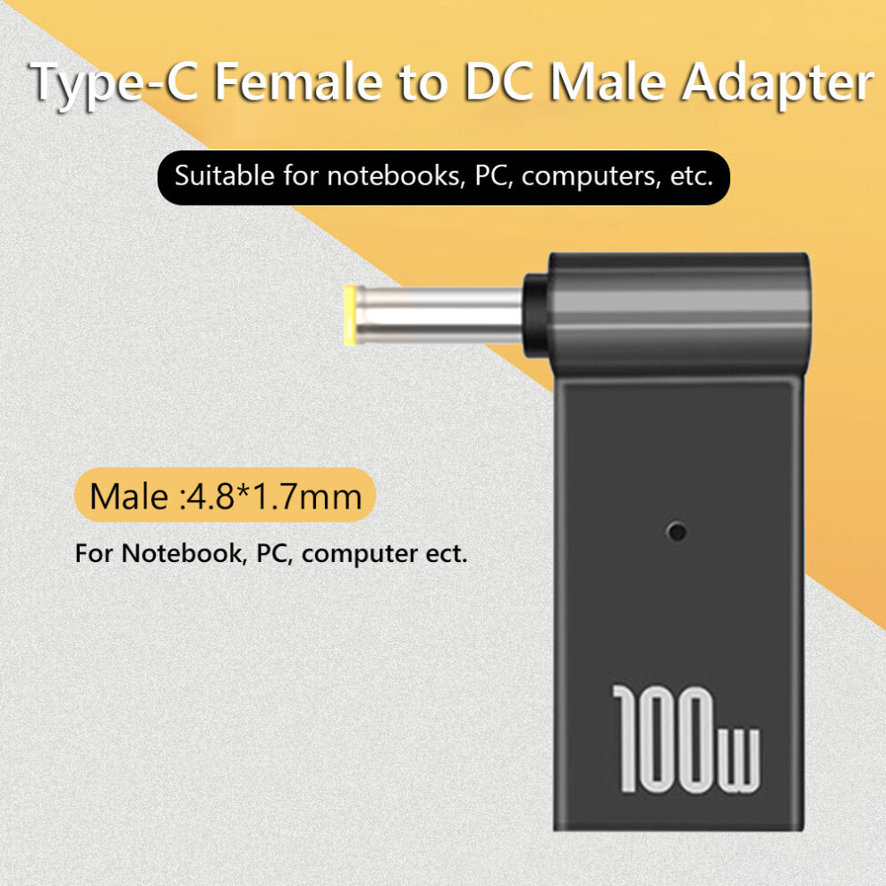 (A-4.8X1.7mm) 100W 5A Pd Converter Trigger Jack Dc To Type C Femal 5.5/7.4 Zinc Alloy With Head Power Adapter For Dell/Hp/Asus Laptops Light 4855672923104