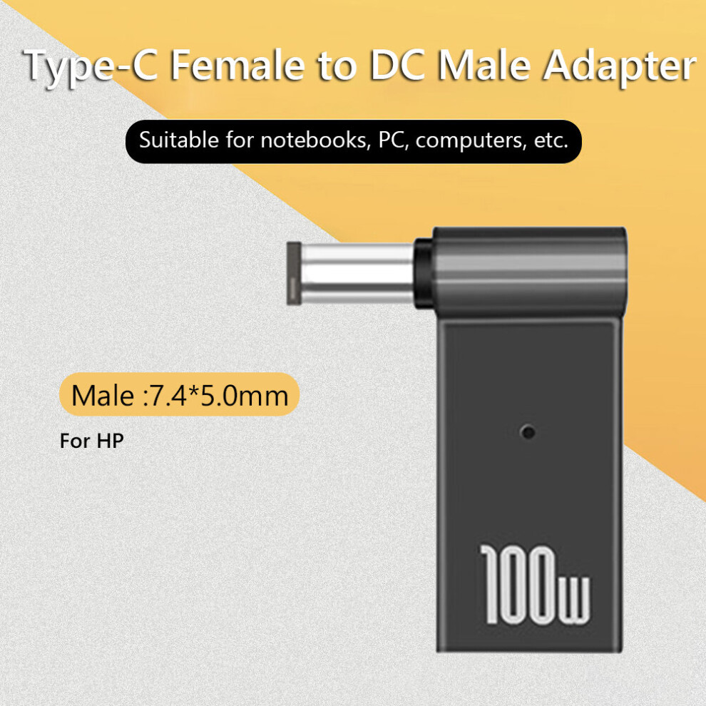 (A-7.4X5.0mm Hp) 100W 5A Pd Converter Trigger Jack Dc To Type C Femal 5.5/7.4 Zinc Alloy With Head Power Adapter For Dell/Hp/Asus Laptops Light 4855672923173