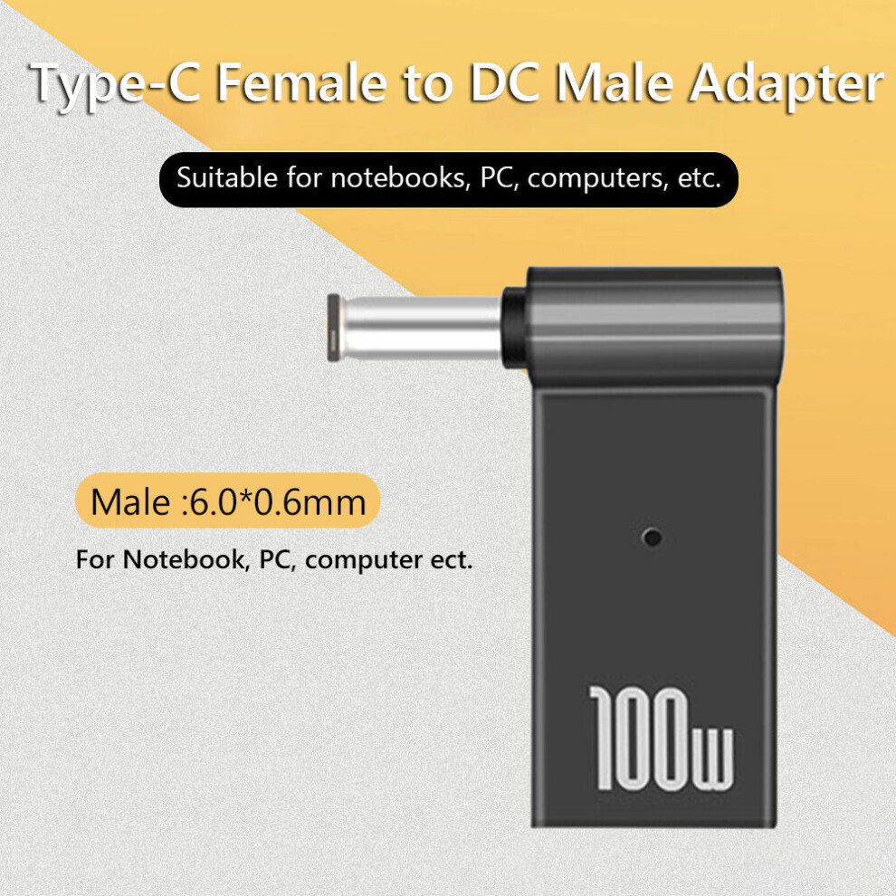 (A-6.0X0.6mm) 100W 5A Pd Converter Trigger Jack Dc To Type C Femal 5.5/7.4 Zinc Alloy With Head Power Adapter For Dell/Hp/Asus Laptops Light 4855672923159