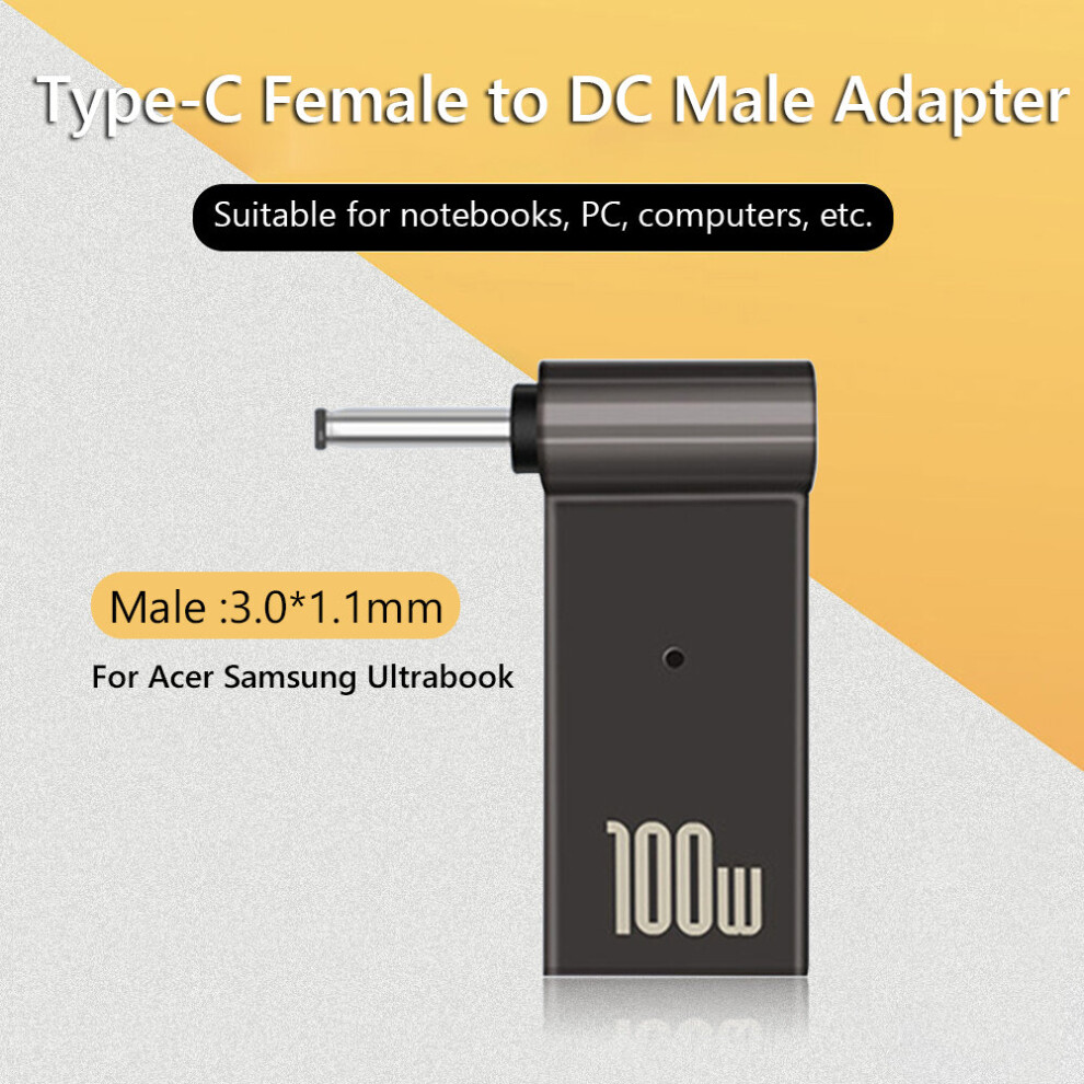 (A-3.0X1.1mm) 100W 5A Pd Converter Trigger Jack Dc To Type C Femal 5.5/7.4 Zinc Alloy With Head Power Adapter For Dell/Hp/Asus Laptops Light 4855672923043