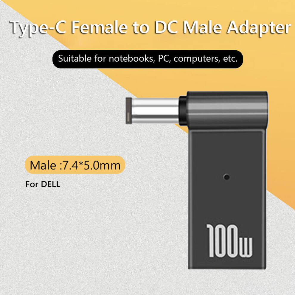 (A-7.4X5.0mm Dell) 100W 5A Pd Converter Trigger Jack Dc To Type C Femal 5.5/7.4 Zinc Alloy With Head Power Adapter For Dell/Hp/Asus Laptops Light 4855672923166