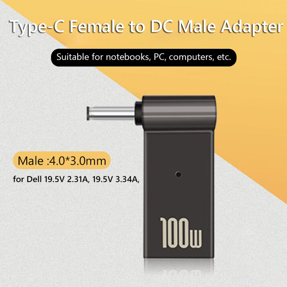 (A-4.5X3.0mm Dell) 100W 5A Pd Converter Trigger Jack Dc To Type C Femal 5.5/7.4 Zinc Alloy With Head Power Adapter For Dell/Hp/Asus Laptops Light 4855672923081