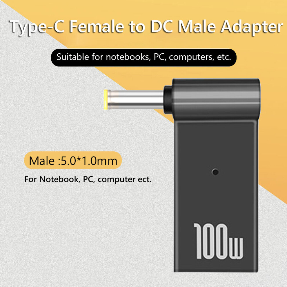 (A-5.0X1.0mm) 100W 5A Pd Converter Trigger Jack Dc To Type C Femal 5.5/7.4 Zinc Alloy With Head Power Adapter For Dell/Hp/Asus Laptops Light 4855672923111