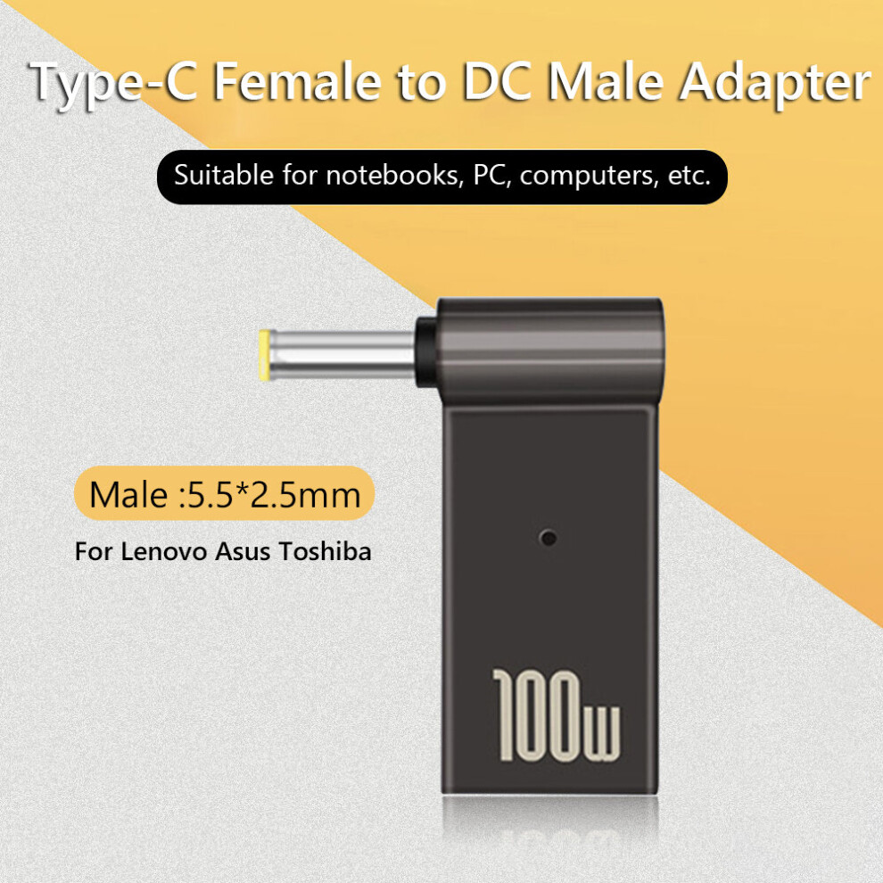 (A-5.5X2.5mm) 100W 5A Pd Converter Trigger Jack Dc To Type C Femal 5.5/7.4 Zinc Alloy With Head Power Adapter For Dell/Hp/Asus Laptops Light 4855672923142