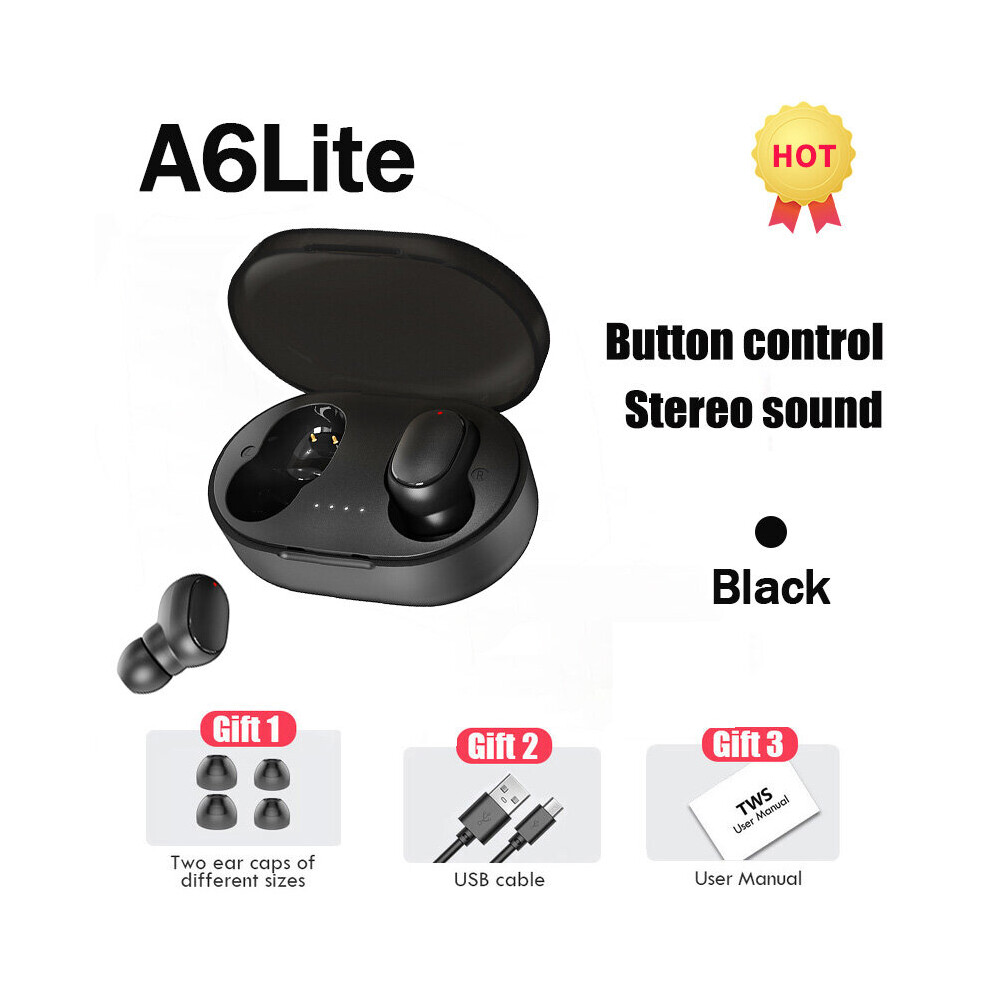 (A-) A6lite Tws Earphones Wireless Bluetooth Headphones Waterproof Sport Headset Noise Reduction Earbuds With Mic For Smartphones Black 4851205040799