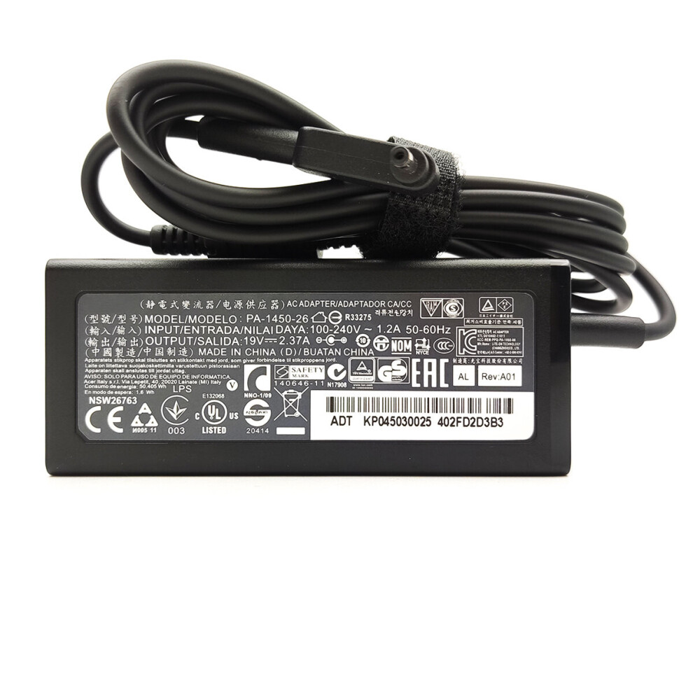 (A-No Power Cord) 19V 2.37A 45W Pa-1450-26 3.0X1.0mm Laptop Adapter Charger For Acer Aspire R5-471T R7-372T S5-371 V3-331 V3-371 V3-372T S5-371T 4855672965029