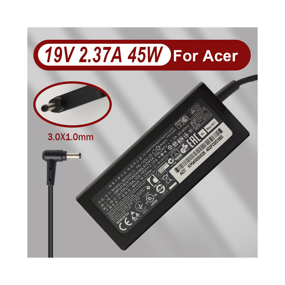 (A-) 19V 2.37A 45W Pa-1450-26 3.0X1.0mm Laptop Adapter Charger For Acer Aspire R5-471T R7-372T S5-371 V3-331 V3-371 V3-372T S5-371T 4855672965005