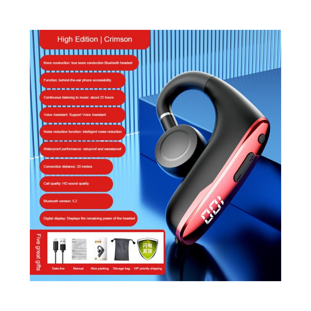 (A-) Bone Conduction 2022 Wireless Headset Business Sports Tws Earphones With Mic Handsfree Earphones Led Display Earbuds Dropship Red 4851204962269