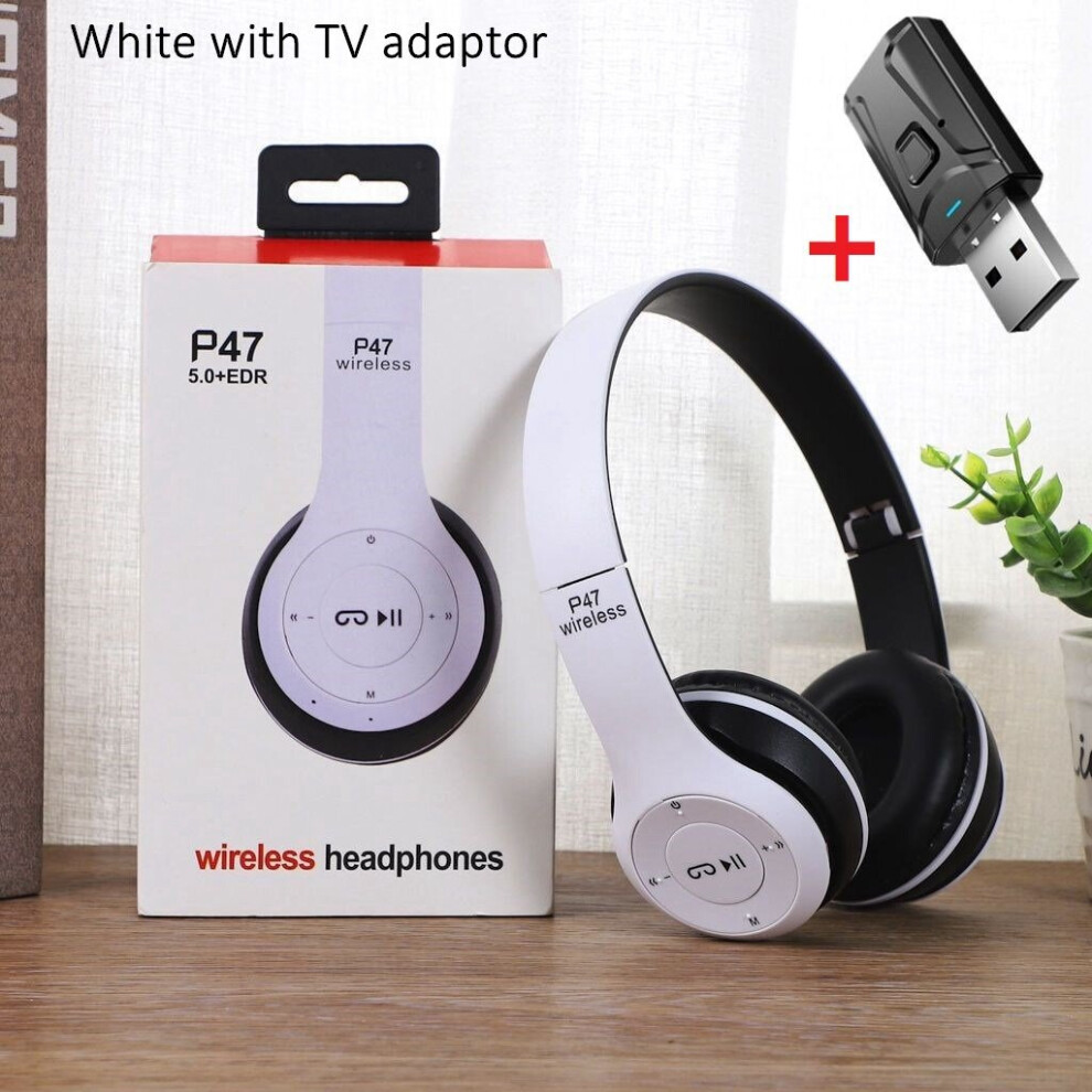 (a-White with adapter) Bluetooth 5.0 Wireless Headphones Foldable HIFI Stereo Bass headphone Kids Girls Helmet Gift With Mic for Mobile TV Gaming-image-OPC-PBYRHY9-NEW