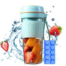 (a-Blue with ice mode) Portable Electric Juicer Smoothie Blender 4 Knife Mini Blenders USB Wireless Rechargeable Mixer Juicers Cup for Sports Travel