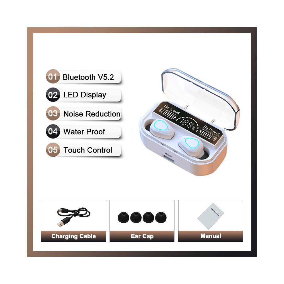 (A-) New Tws Bluetooth Headphones 3500Mah Charging Box 9D Hifi Stereo Headset Waterproof Earbuds Wireless Earphones With Microphone White 4851204921112