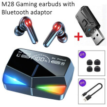 (a-G28 Black adaptor) SHOUMI Gaming Earbuds Bluetooth TWS True Wireless Type-C Headset Stereo Gamer Earbud USB Adaptor with Microphone for Phone TV PC