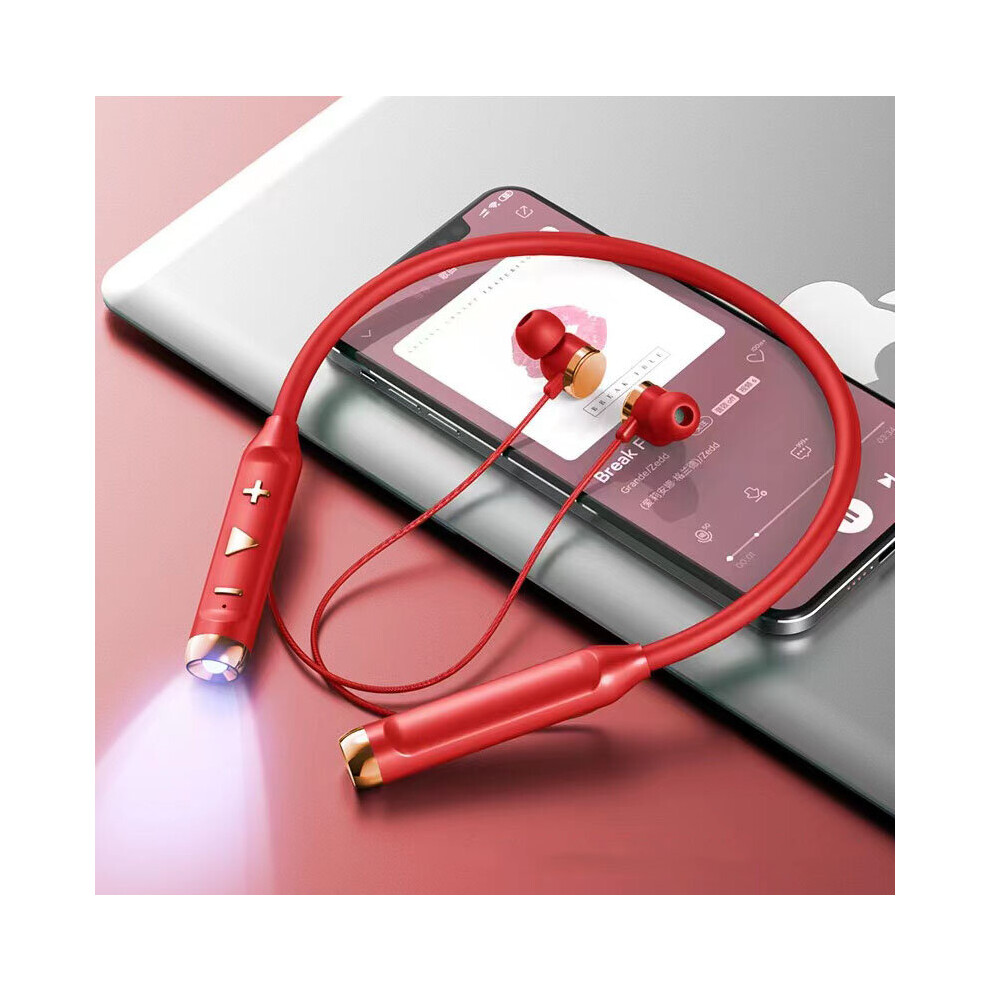 (A-) Neckband Bluetooth Headphones Wireless Earphones Sports Earbuds With 70 Hrs Handsfree Mic Flashlight Tf Card Reader Equalizer Red 4853106764002