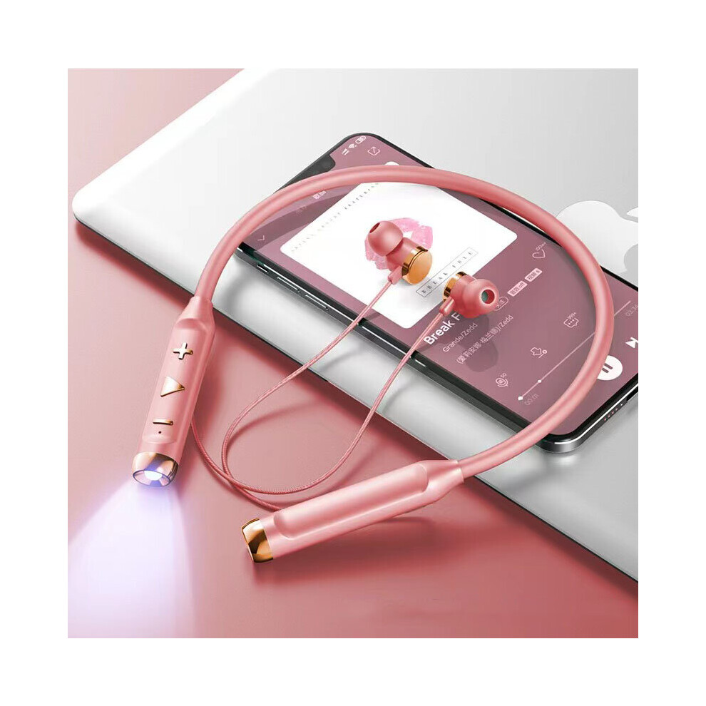 (A-) Neckband Bluetooth Headphones Wireless Earphones Sports Earbuds With 70 Hrs Handsfree Mic Flashlight Tf Card Reader Equalizer Pink 4853106763999