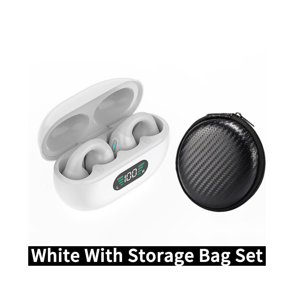 (A- With Bag) Bone Conduction Concept Tws Wireless Headphones Bluetooth 5.3 Earphones Earclip Touch Control Earbuds Sports Hifi Bass Headsets White 4851204953748