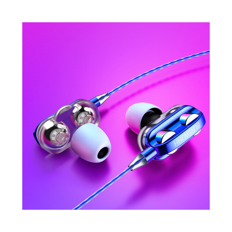 (A-Dual Speaker ) New In-Ear Gaming Headphones Heavy Bass Dual Driver Wired Stereo Earbuds Noise Reduction Earphone With Mic Earphones Headset Blue 4851205002292