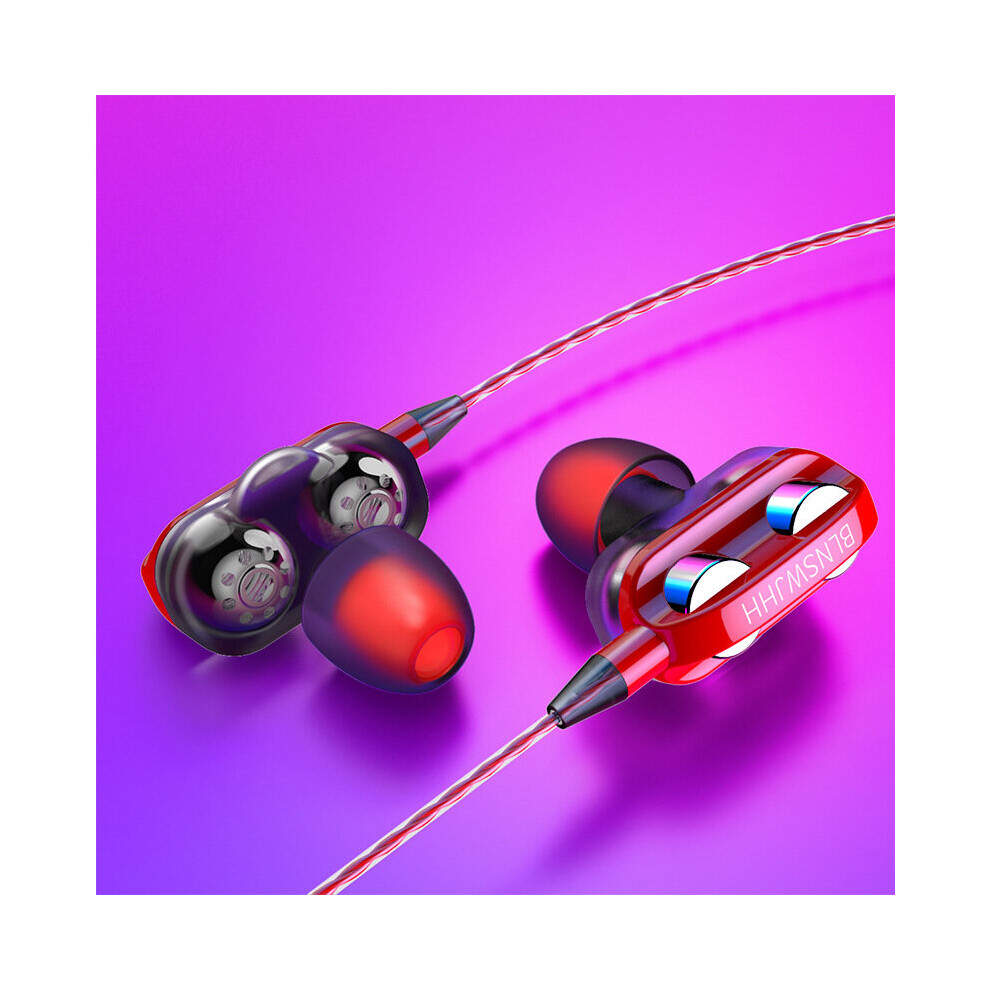 (A-Dual Speaker ) New In-Ear Gaming Headphones Heavy Bass Dual Driver Wi Stereo Earbuds Noise Uction Earphone With Mic Earphones Headset Red 4851205002308
