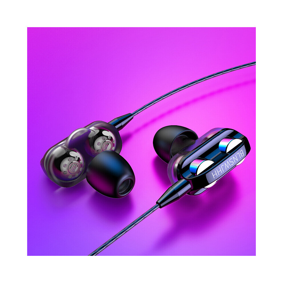 (A-Dual Speaker ) New In-Ear Gaming Headphones Heavy Bass Dual Driver Wired Stereo Earbuds Noise Reduction Earphone With Mic Earphones Headset Black 4851205002278