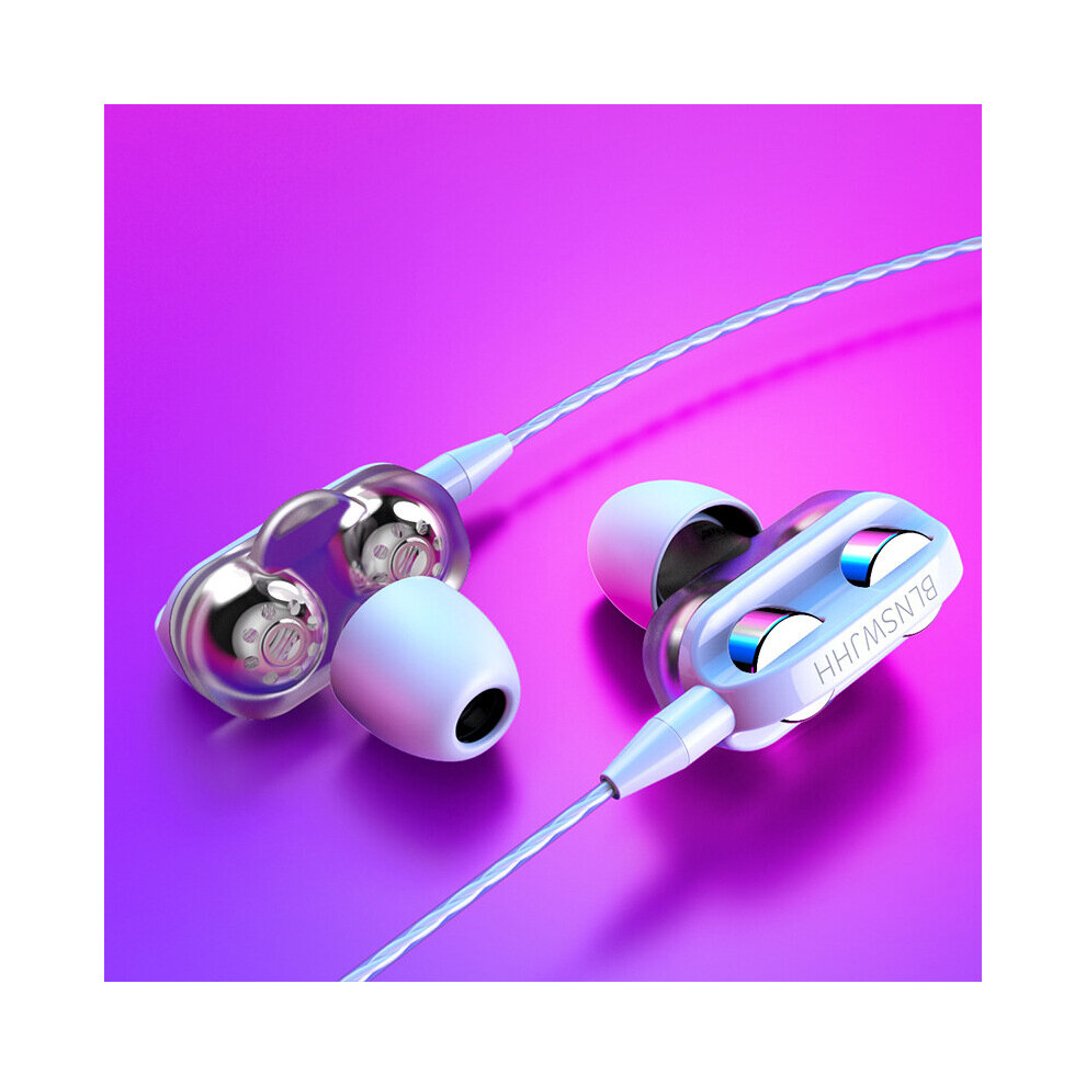 (A-Dual Speaker ) New In-Ear Gaming Headphones Heavy Bass Dual Driver Wired Stereo Earbuds Noise Reduction Earphone With Mic Earphones Headset White 4851205002315