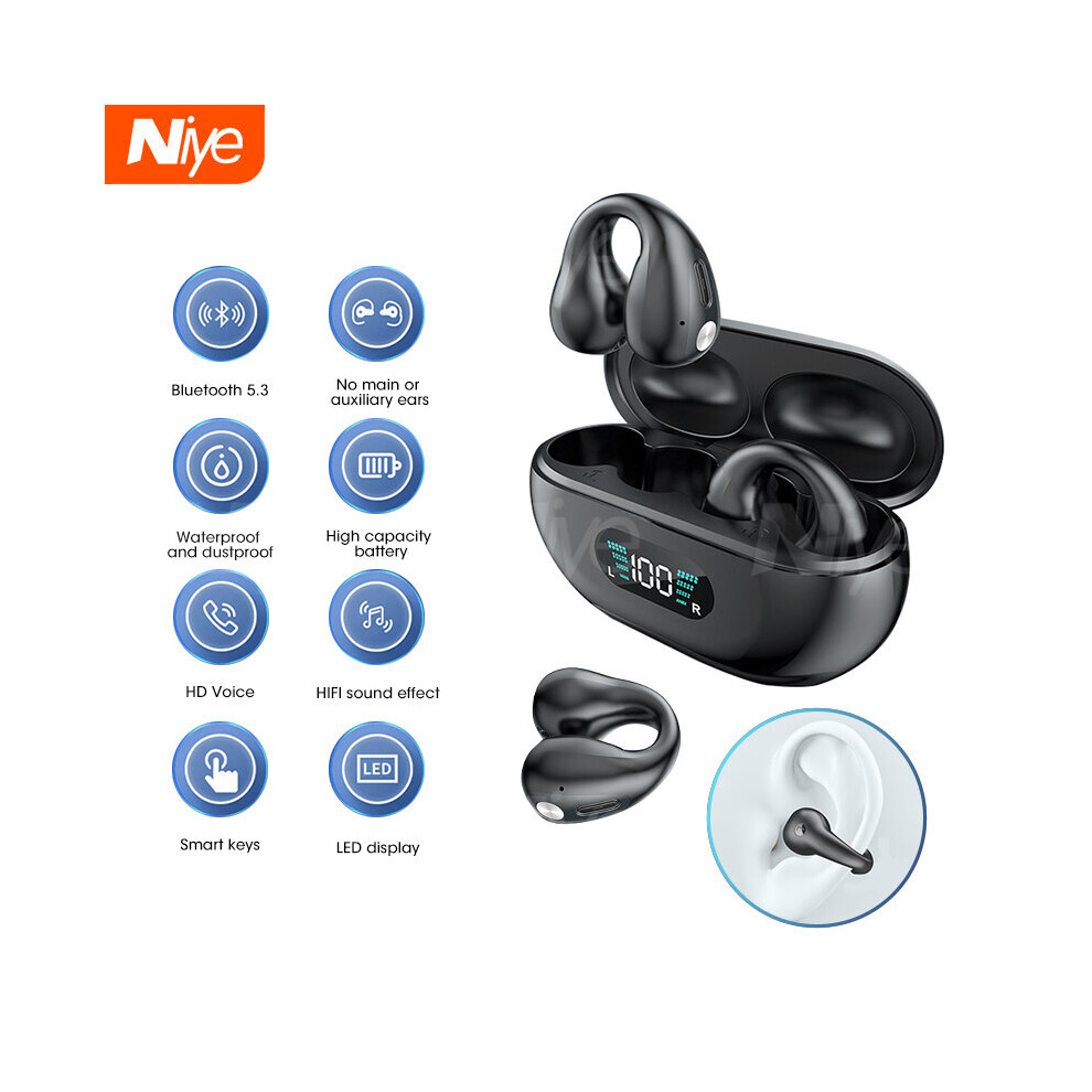 (A-) Bone Conduction Tws Earbuds Bluetooth Earphones Bass Hifi Stereo Wireless Headphone With Mic Sports Waterproof Headset For Phone Black 4851204904948